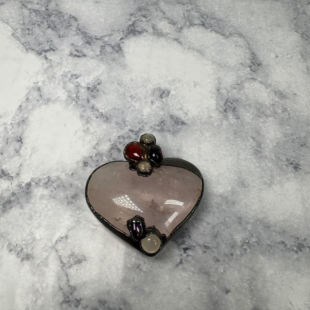 Y2K Whimsical Rose Quartz, Puffy Heart Amethyst Multi Stone Colorful Pendant